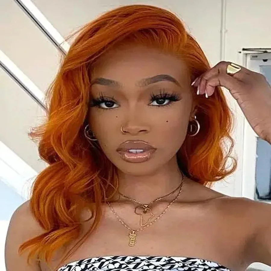 200 Gęstość Ginger Orange Body Wave Bob 13x4 Lace Front Human Hair Peruki Dla Czarnych Kobiet Ludzkie Włosy Pomarańczowy Imbir Krótka Peruka Bob