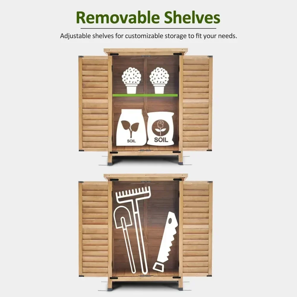 

Outdoor Storage Cabinet, Small Storage Shed with Removable Shelf, Wood Garden Shed with 2 Doors for Yard Patio Lawn (24.6 x 18.