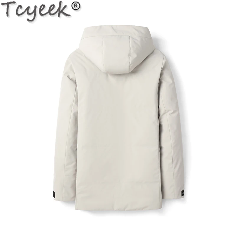 Tcyeek เสื้อโค้ทขนเฟอร์ขนเฟอร์ขนเฟอร์ให้ความอบอุ่นตามธรรมชาติสำหรับฤดูหนาวเสื้อคลุมขนห่านสีขาว90% ยาวปานกลางสำหรับผู้ชาย