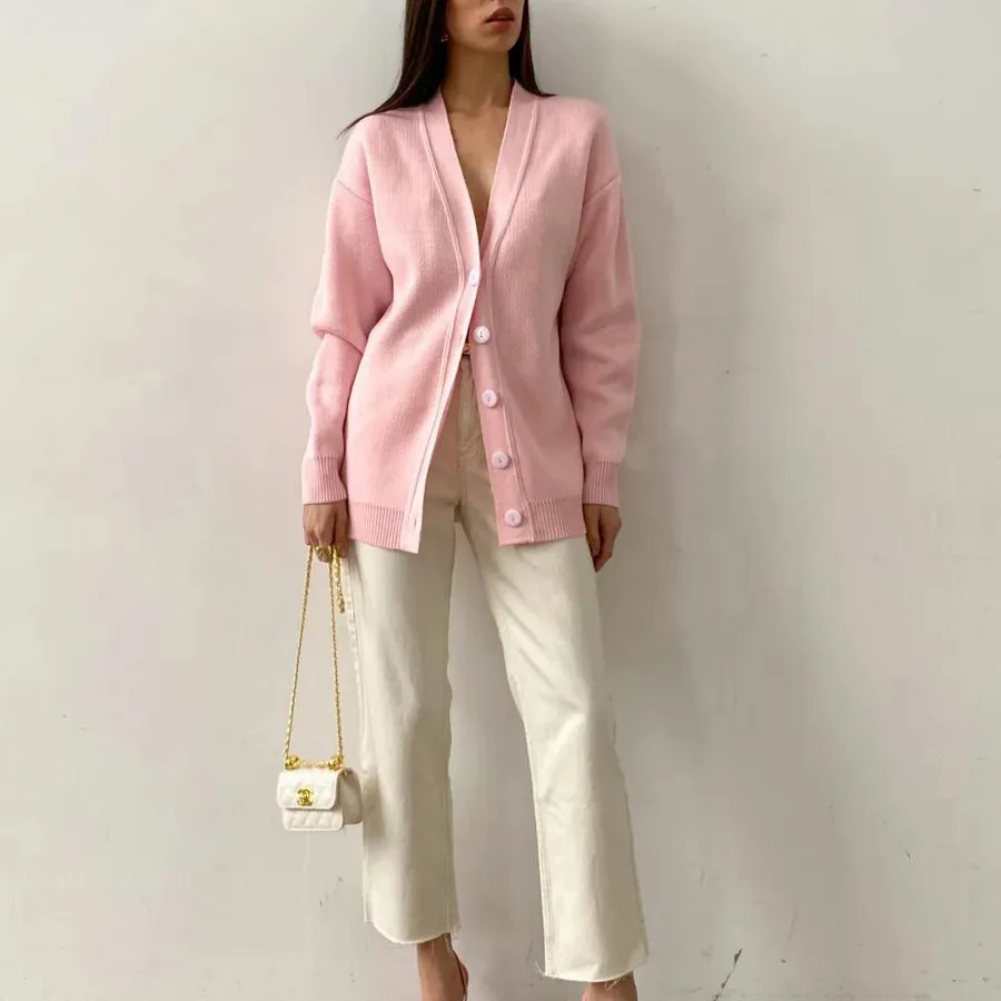 

Cardigan Women Sweaters Coats Knitted V Neck Full Sleeve Jumpers Y2k Streetwear Elegant Solid Coat Knit Open Stith Autumn Winter