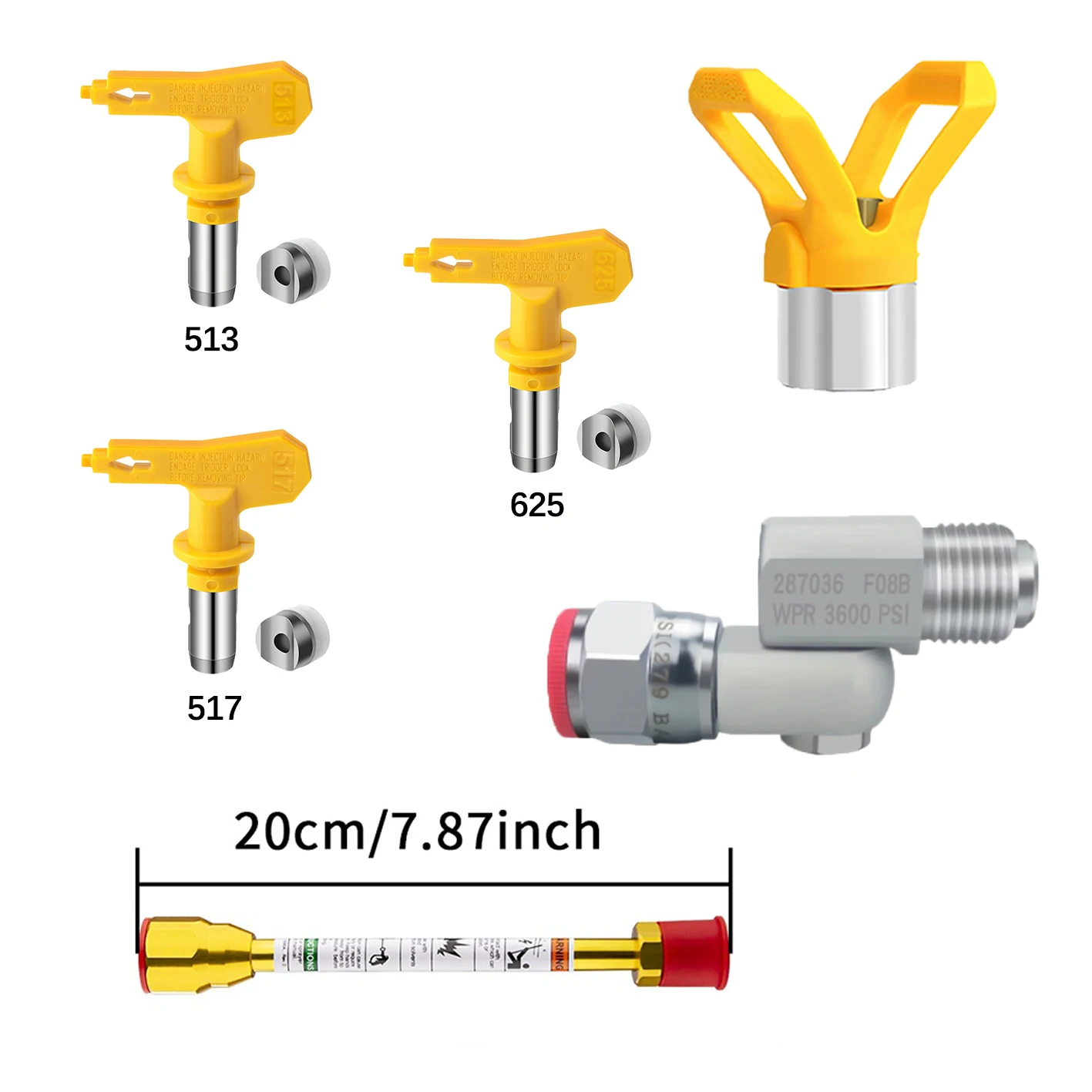 6pcs-airless-spray-gun-tip-20cm-extension-rod-kit-with-360°-swivel-joint-513-517-625-tips-for-paint-gun