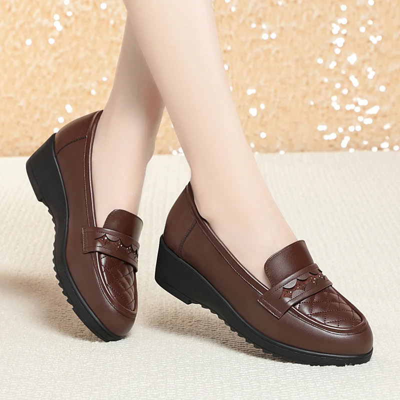 Fashion Retro Black Loafers Shoe for Women Spring New Comfort Soft Leather Low Heel Single Shoe British  Round Head Shoe