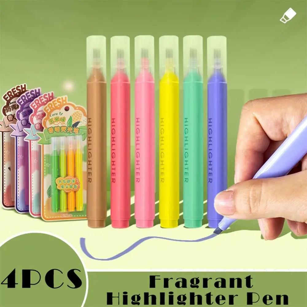 4PCS/Set New Fragrant Highlighter Pen Eye Protection Painting Graffiti Fluorescent Pen Large Capacity Marker Pen School Office
