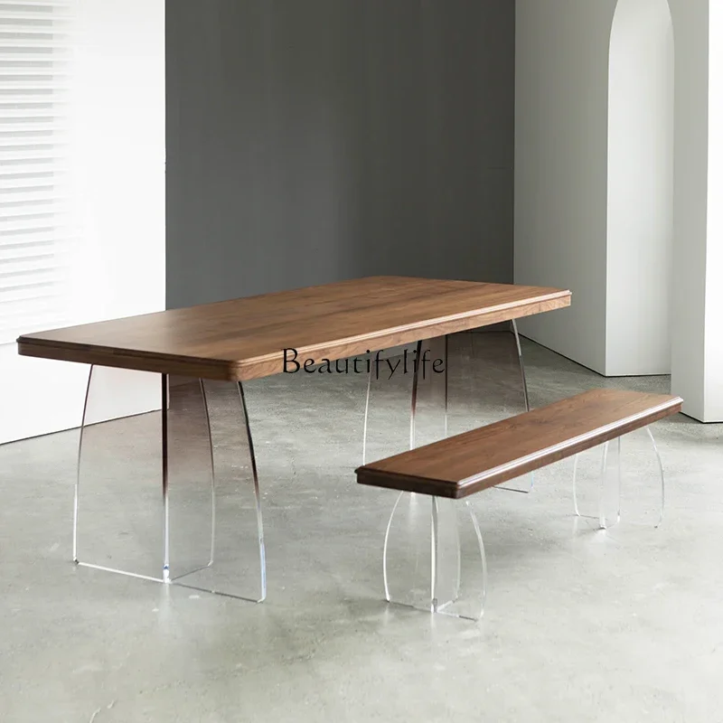 yj58 North American black walnut solid wood dining table is silent retro wind suspension table workbench