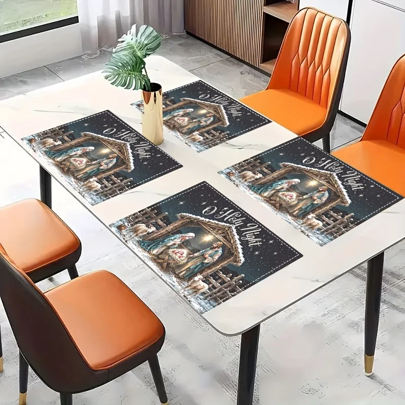 Table Place Mats Dachshund Dog Printed Cushion Linen Red Apple Illustration Heat Resistant Kitchen Dining Room Home Decor