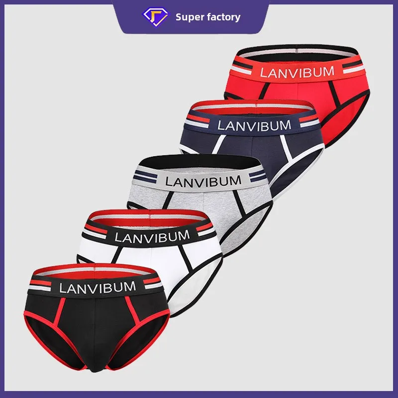 2-Piece Set - Cotton Men's Underwear Briefs Breathable Youth Mid-Waist Large-Size Men's Underwear Summer Briefs