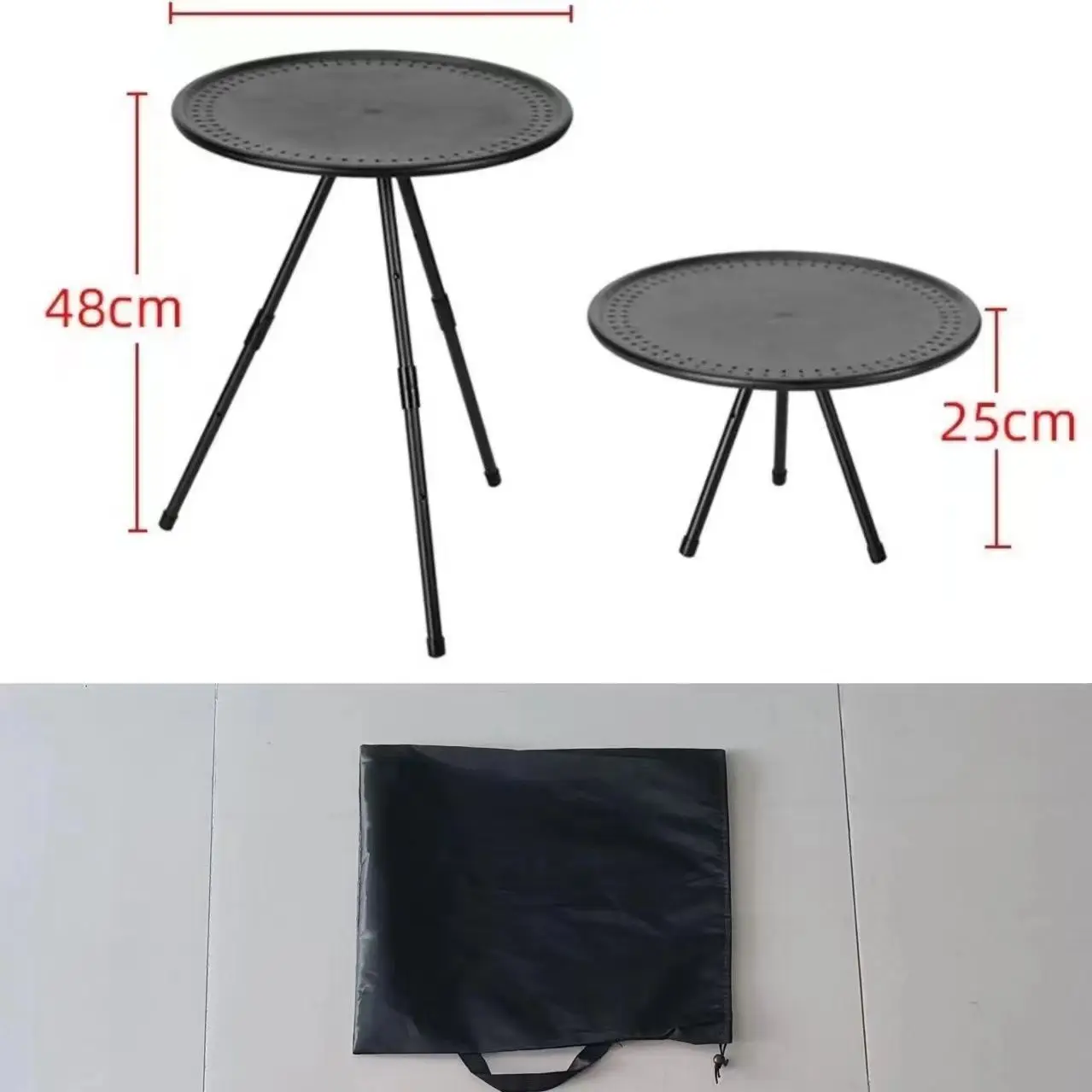 Outdoor Folding Small Round Table Camping Table with Adjustable Height Lightweight Garden Table Picnic Tea and Coffee Tables