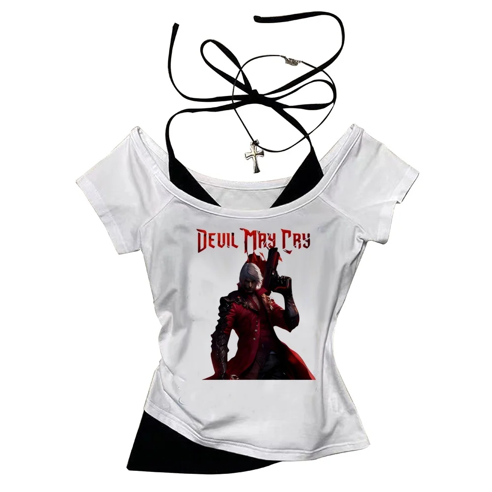 Devil May Cry cropped top girl party y2k anime streetwear jojifuku shirt cheap streetwear dollette scene  graphic