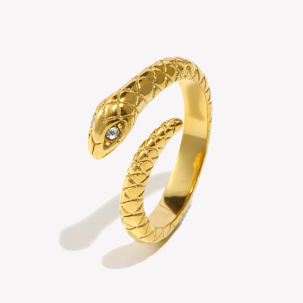E.B.belle Waterproof Hypoallergenic Opening Crystal Eye Gold Plated Stainless Steel Snake Rings Vintage Accessories For Women