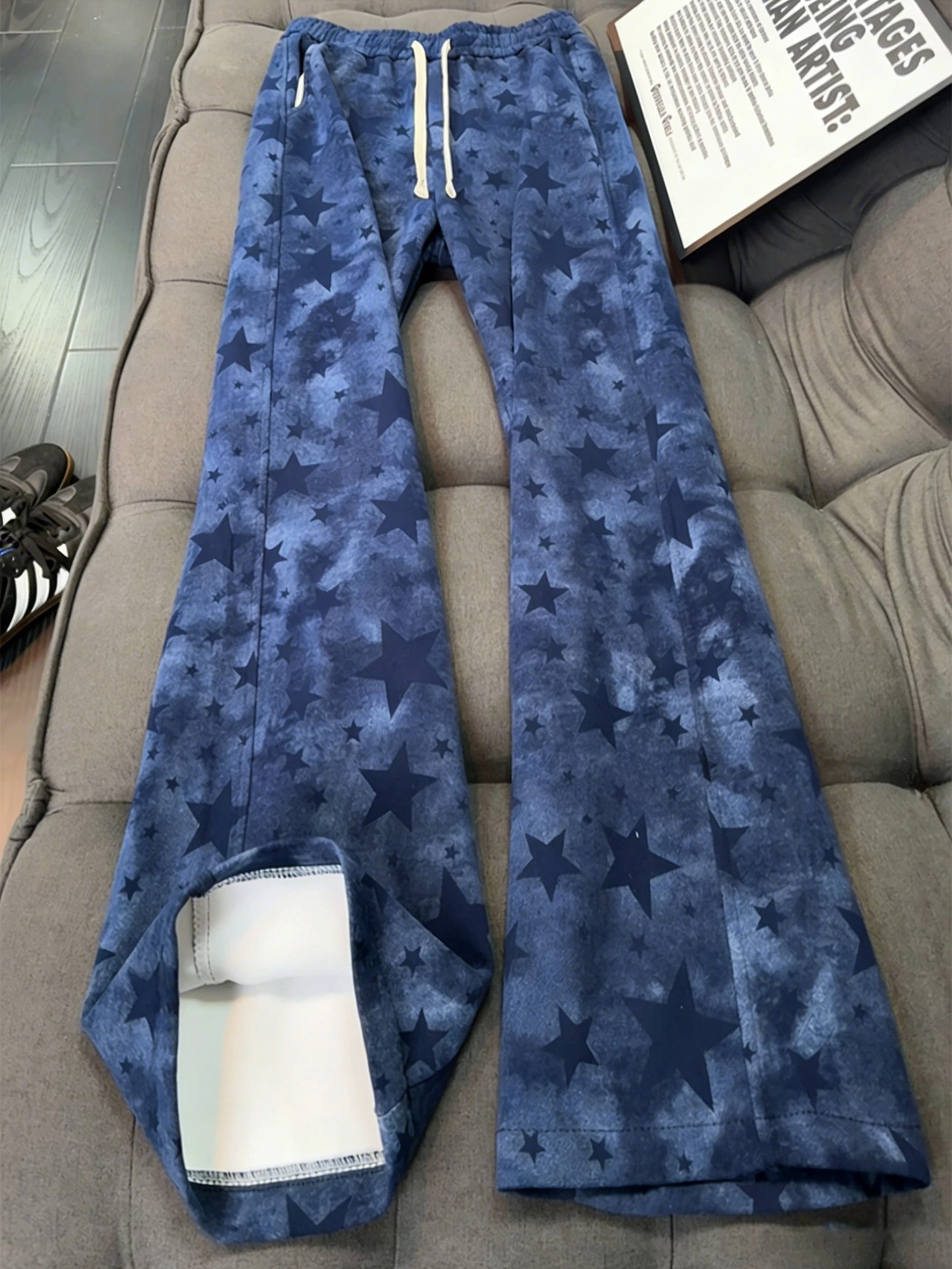 

Loose Straight Leg Men's Sweatpants Dyed with Knots American Sle Spring Spor Trousers with Geometric Patterns