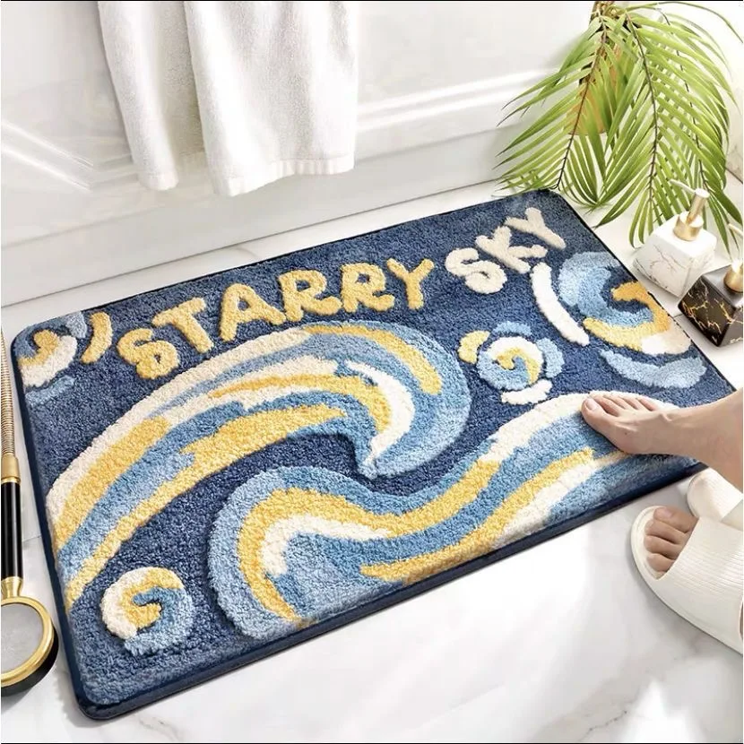 Cartoon Flocking Universe Spaceship Doormat for Children, Anti Slip Floor Mat, Bedroom Rug, Outer Space, Rainbow Star