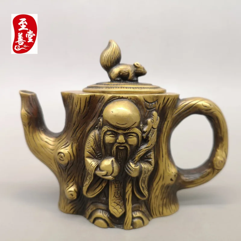 

Antique Collection Pure Copper Feng Shui Ornament Brass Longevity Star Copper Kettle Water Pot Wine Pot Teapot Good Workmanship