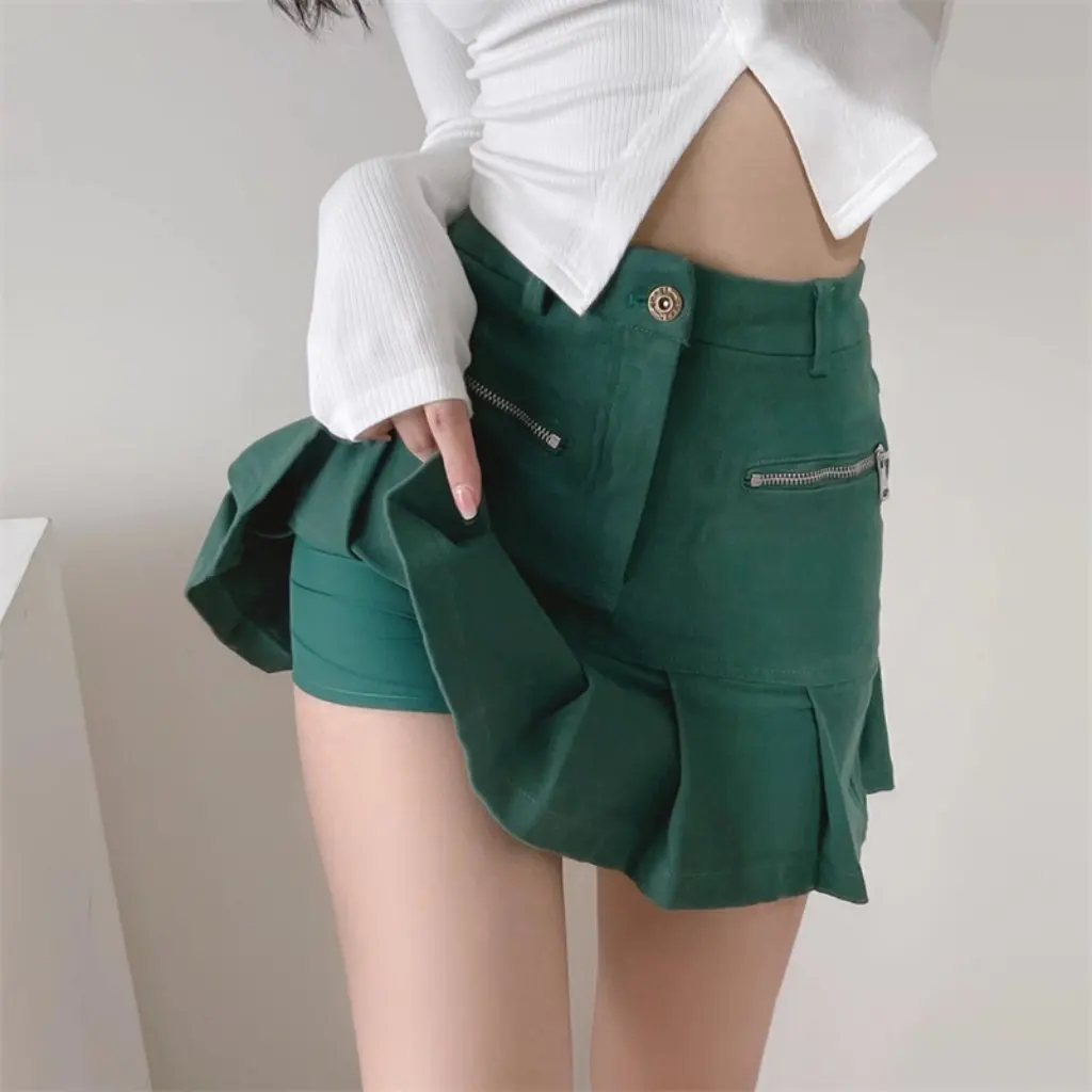 

YPFF Women's High Waist Denim Skirt Ruffled Hip A-Line Skirt with Metal Zipper European American Style Summer New