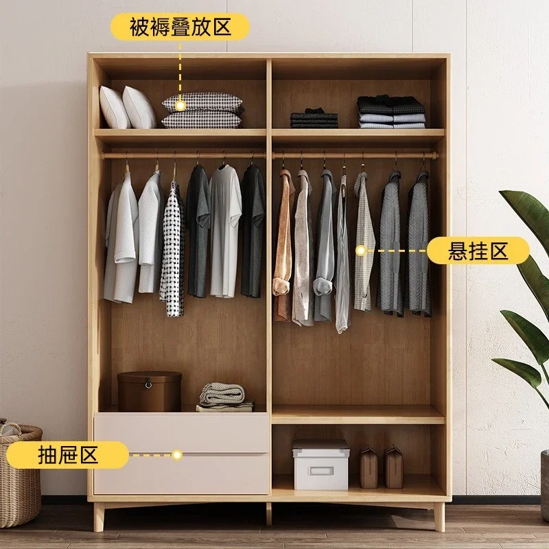 

b30 all solid wood wardrobe modern simple log color home storage wardrobe small apartment wardrobe bedroom cabinet