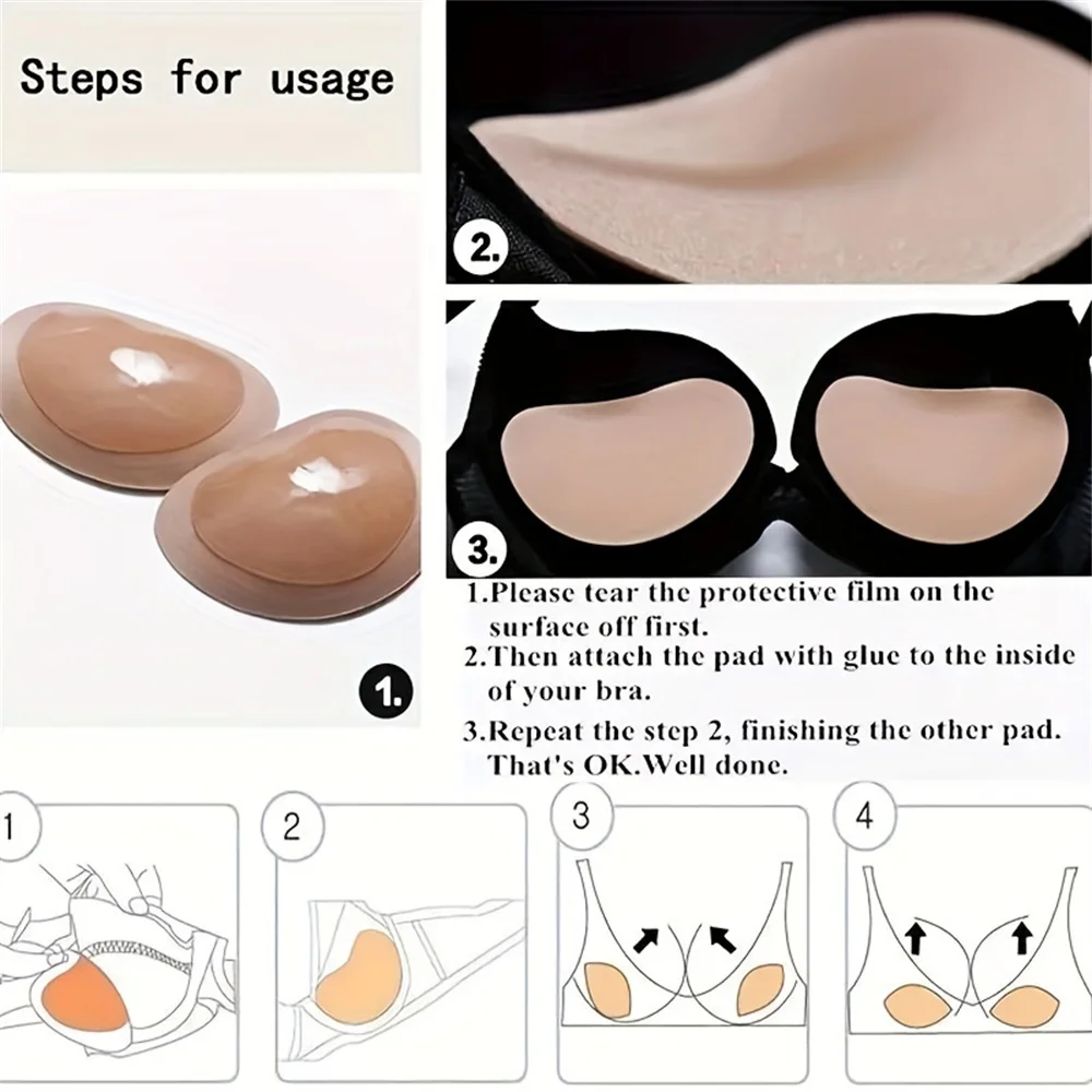 Push Up Reusable Bra Insert Pads, Stick-on Soft Chest Enhancer Pads, Sponge Breast Lift Pads Swimsuit Bikini Cup Enhancer