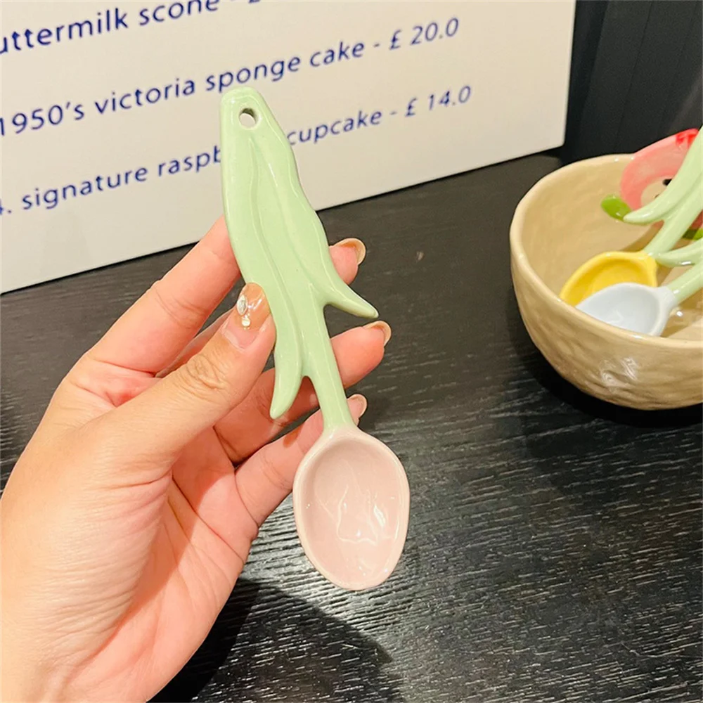 1/2/3PCS Ice Cream Dessert Spoon Creative Flower Coffee Spoon Good Looking Spoon Kitchen Tableware Kitchen Tool Ceramic Spoon