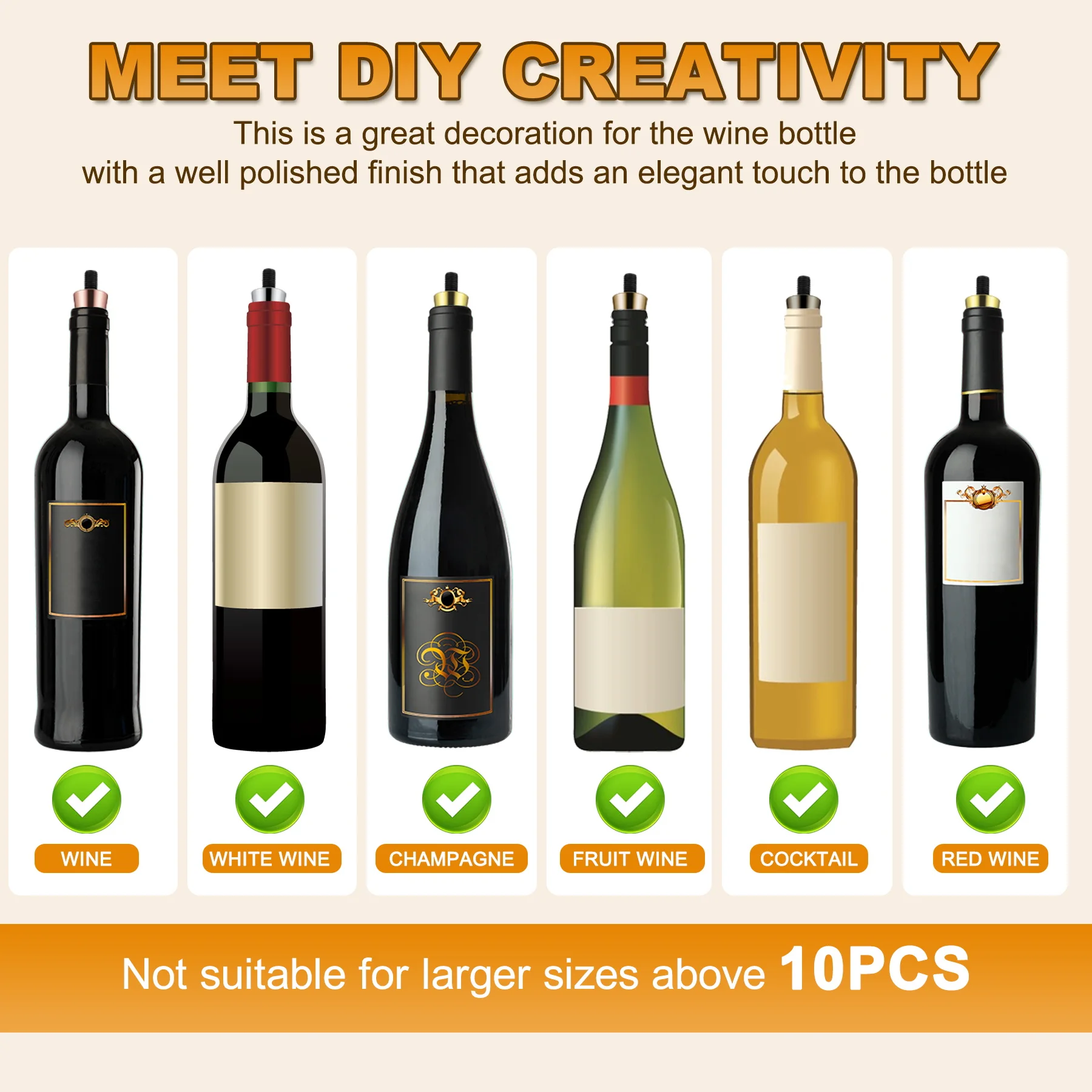 AC88-10 Pieces Blank Bottle Stopper With Threaded Post Metal Wine Stopper Inserts Set Hardware For Wood Turning DIY Project