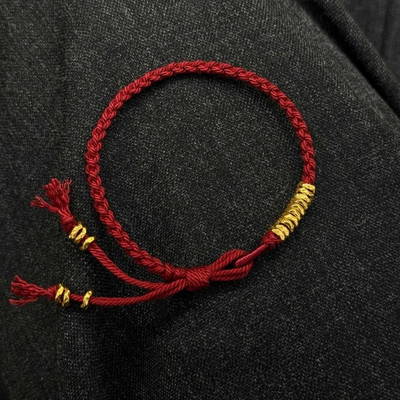 Hand Woven Red Rope Bracelet With Golden Beads Charm Bnagles For Couples Lovers Blessing Gift Make You Good Luck Bracelets