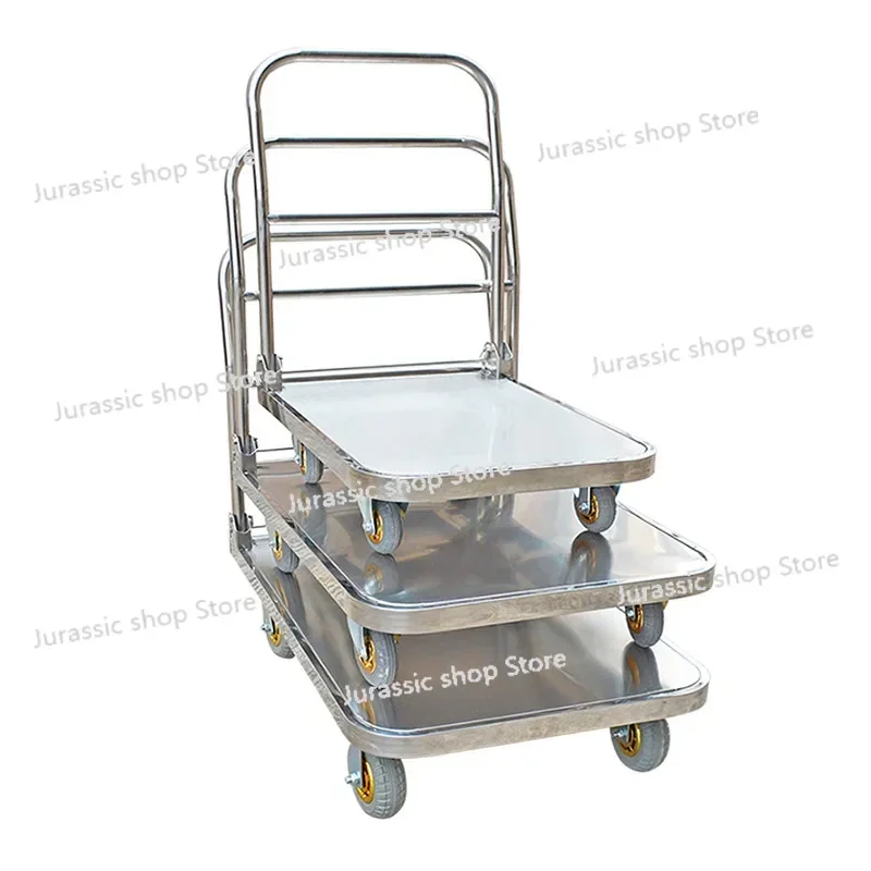 

300KG/150KG Heavy-duty 304 Stainless Steel Small Cart Folding Silent Universal Wheel Stainless Steel Car Repair Tool Flatbed Car