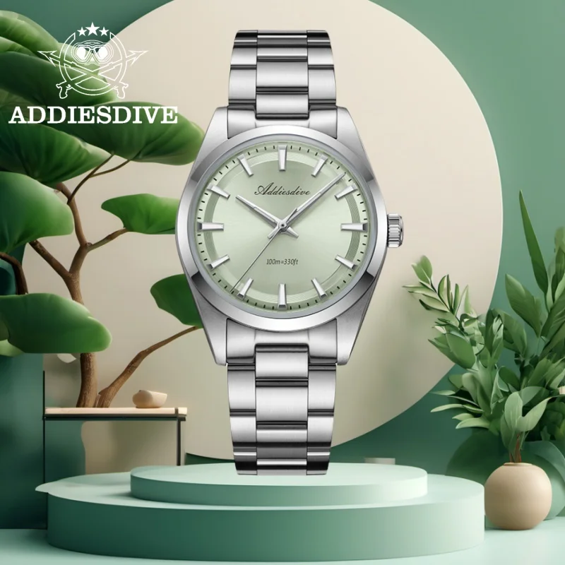 

ADDIESDIVE AD2066 Men Watch 36mm VH31 Bubble Mirror Glass Reloj 316L Stainless Steel 100m Diver BGW9 Super Luminous Quartz Watch