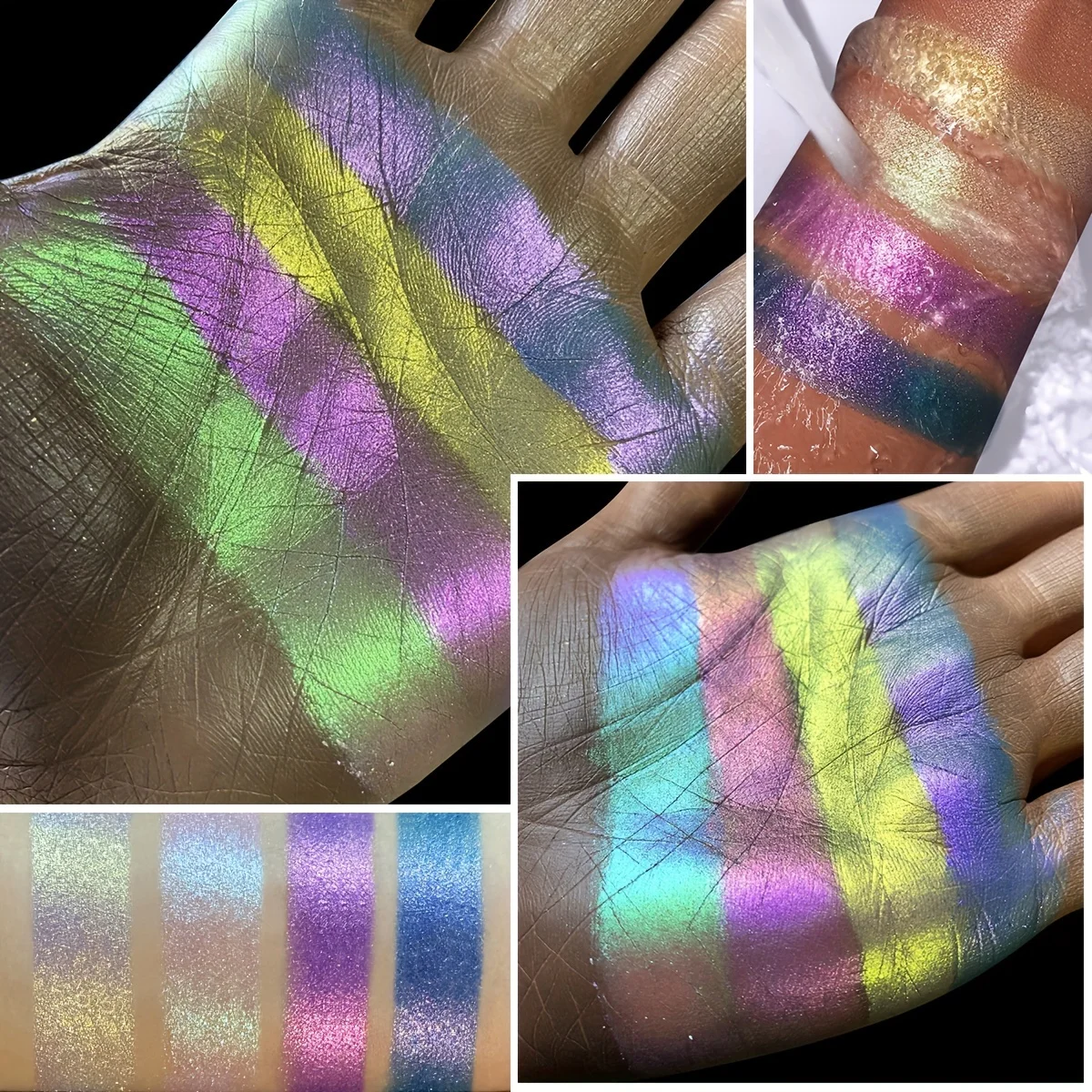 Shimmering Chromatic Magic 4-Pan Chameleon Flash Eyeshadow Palette Optical Shift Diamond Sparkle Versatile Makeup