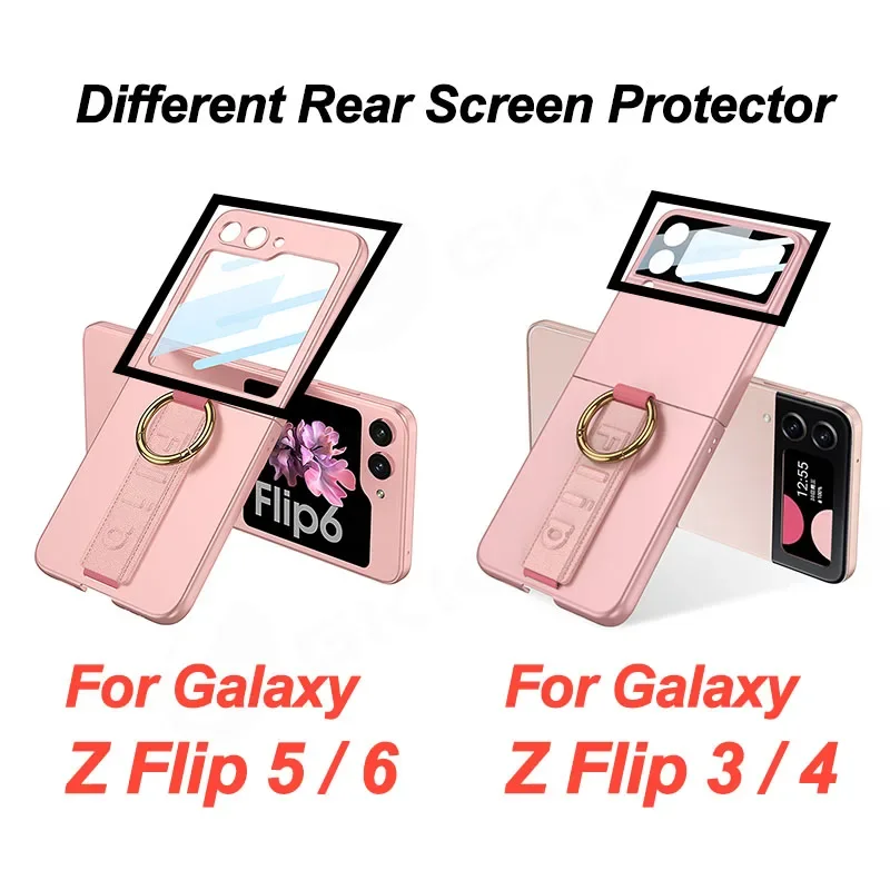 Etui ze szklanym paskiem na nadgarstek do Samsung Galaxy Z Flip 6, skórzana opaska na nadgarstek, plastikowa twarda obudowa do Galaxy Z Flip 5 4 3