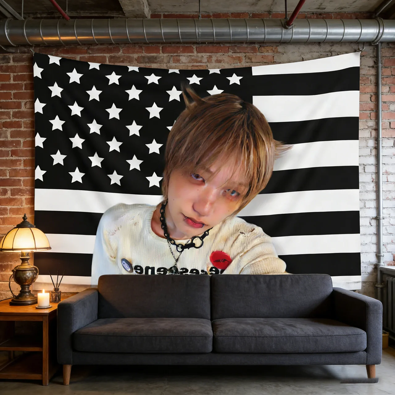P1Harmony Jongseob American Flag Tapestry Banner - 2026 Tour Gift Birthday Present & Concert Merch Flat Print Kpop Decor