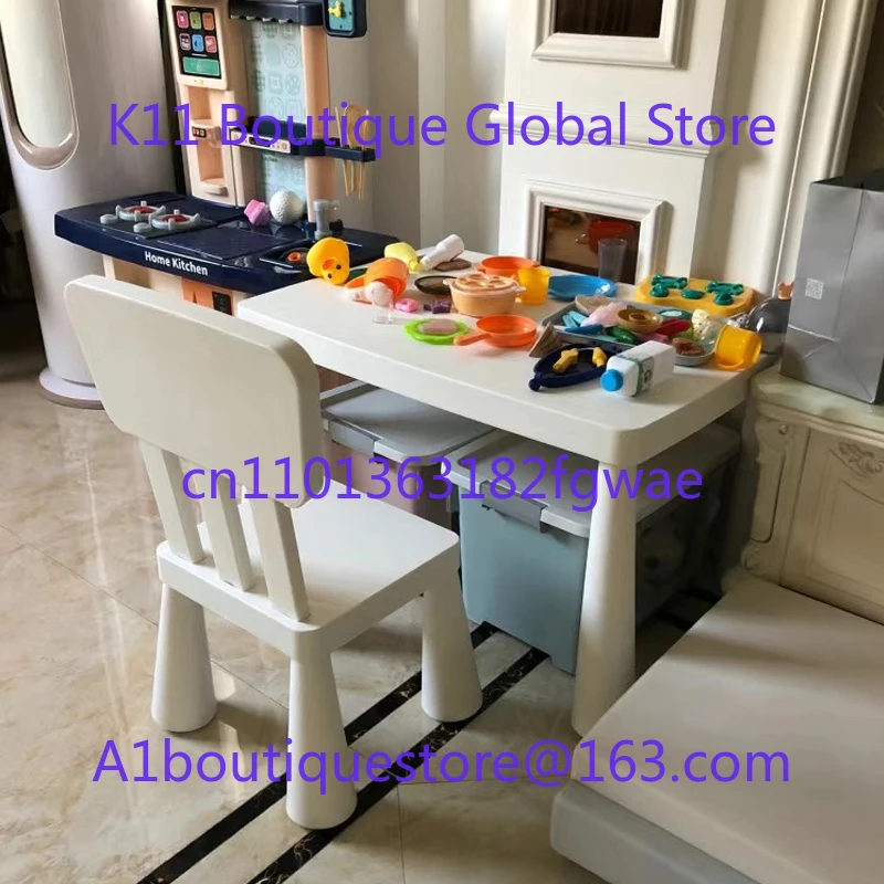 طقم طاولة وكرسي للأطفال لرياض الأطفال، مكتب تعلم الطفل، طاولة وكرسي بلاستيكي مربع سميك ومتعدد الوظائف