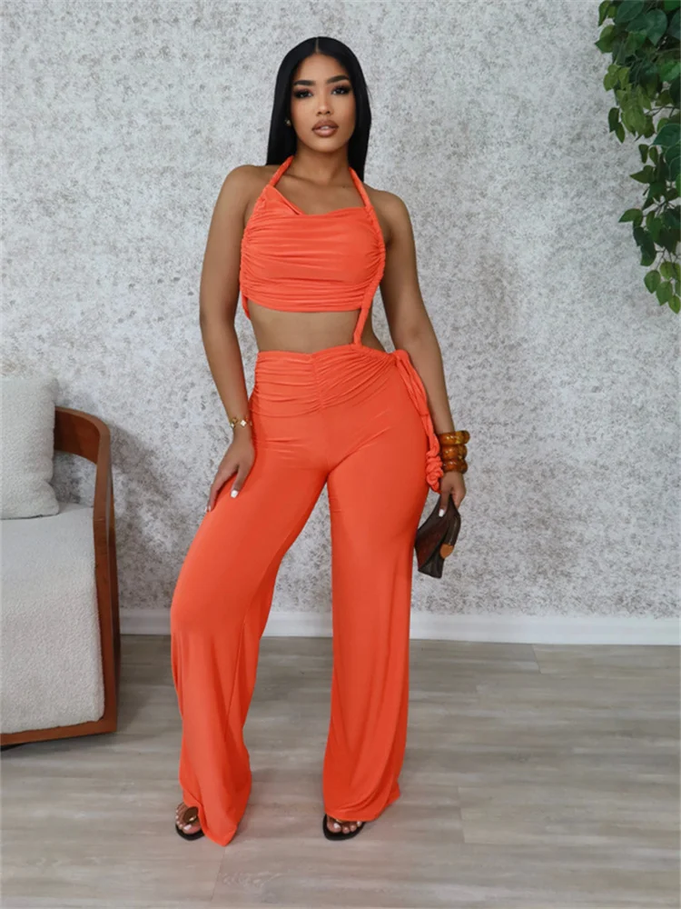 

Стильный комбинезон Weird Puss с открытой спиной для женщин, асимметричный, с завязками на шее, бандажный, с драпировкой, прямые штанины, сексуальный, эластичный, облегающий, уличный стиль