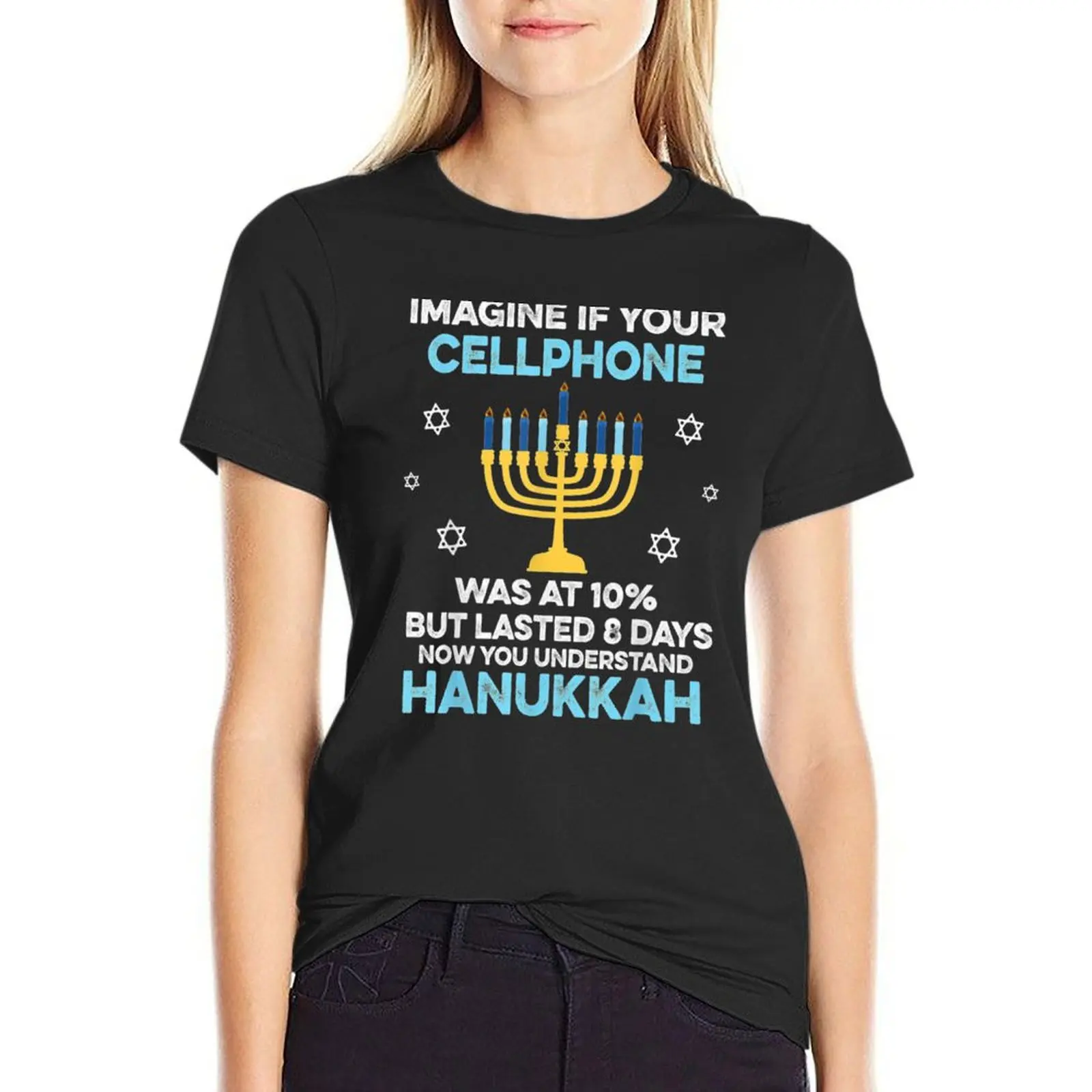 Funny Hanukkah Gifts Cellphone Chanukkah T-Shirt summer clothes animal print tight shirts for Women