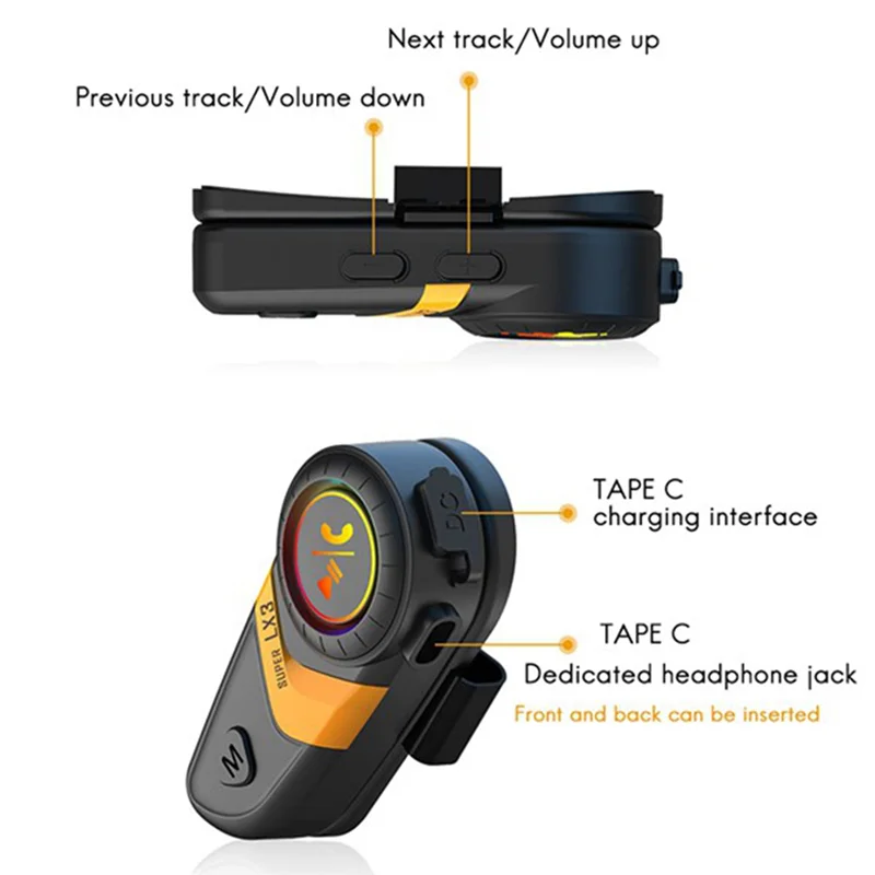 

LX3 Helmet Bluetooth Headset BT5.0 Motorcycle Riding Wireless Call Headset 1200MAH with Soft Line Wheat Headset Yellow