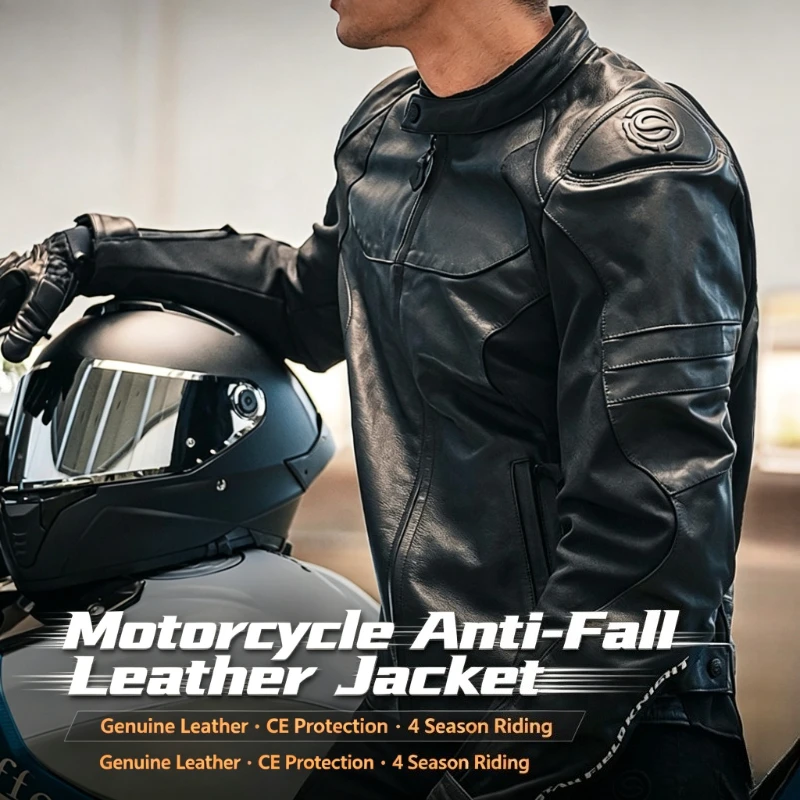 Men Women Genuine Leather Motorcycle Jacket 4 Season Motorbike Riding Coat with CE Protectors Removable Liner