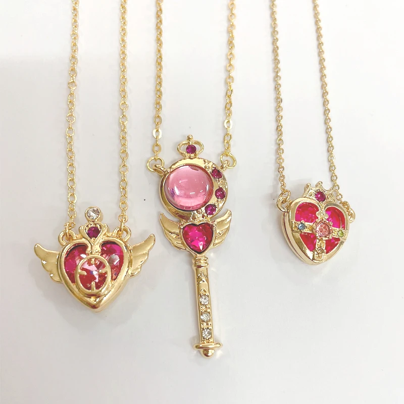 Japanese Anime Sailor Moon Loving Magic Wand Crystal Cosplay Pendant Necklace Girl Accessories Cute Cosplay Props Necklace