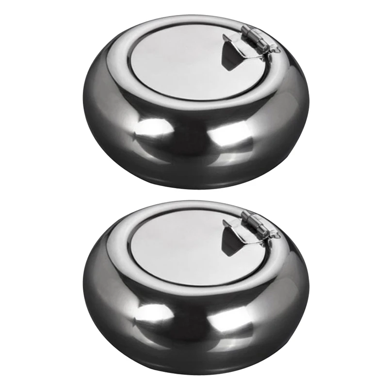 2X Stainless Steel Drum Shape Ashtray Cigarette Cigar Smoking Smoke Ash Tray Silver