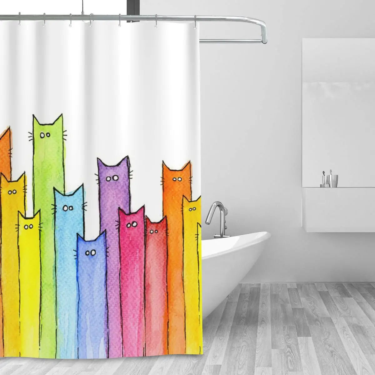 Rainbow Of Cats Shower Curtain Bathroom Polyester Waterproof Bath Curtains with Hooks