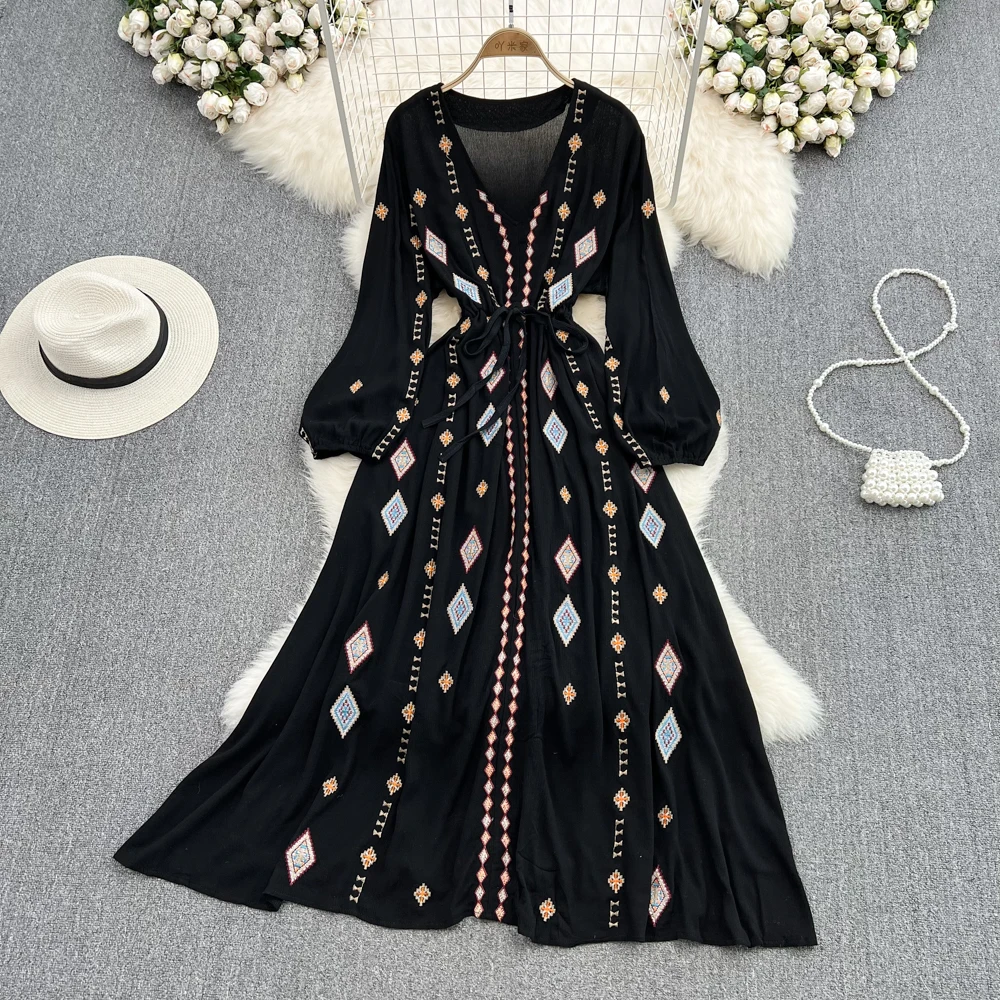 

Casual Elegant Clothing Robe V Neck Vestidos De Mujer Maxi Women Club High Waist Spring Autumn Puff Sleeve Bandage Sexy Dress