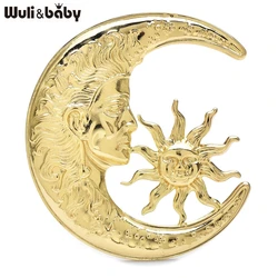 Wuli&baby Stainless Steel Sun And Moon Brooches For Women Unisex 2-color Moon-God Luna Figure Minilmaist Chic Brooch Pins Gifts