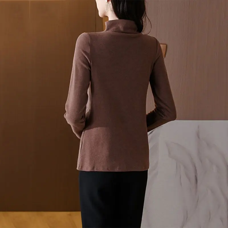 Korean Temperament Bottoming Diamonds Skinny Casual Solid Office Lady Women's Clothing Thick Autumn Winter Pullovers Keep Warm