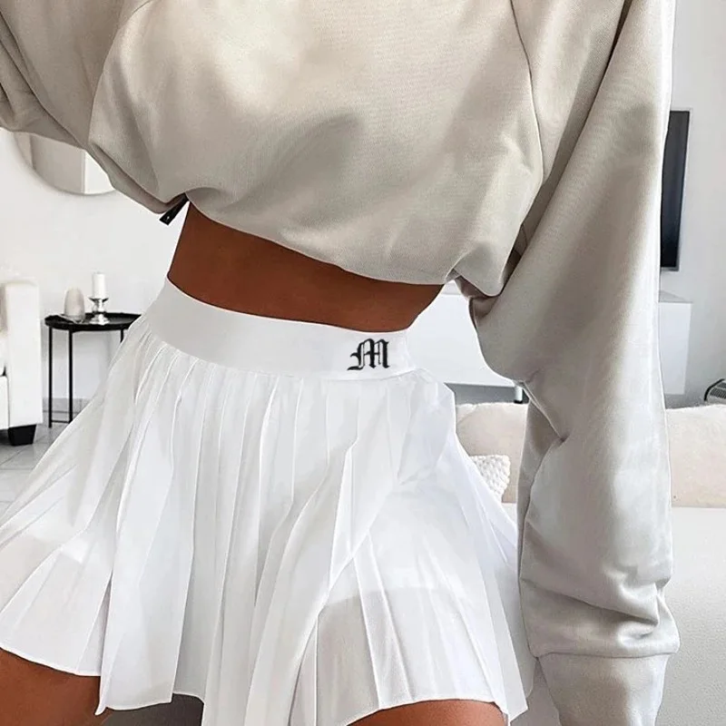 Women Simplicity Embroider High Waisted Tennis Skirts Permeability Quick Drying Pleated Skirt Fitness Running Sports Short Skirt