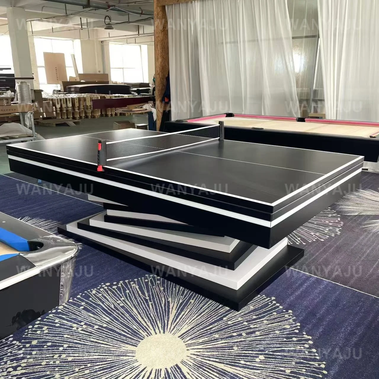 Modern Popular 4-in-1 Multifunctional Home Pool Table Sleek Slate Design Leather Wood Pingpong Table Dining Table with Drawer