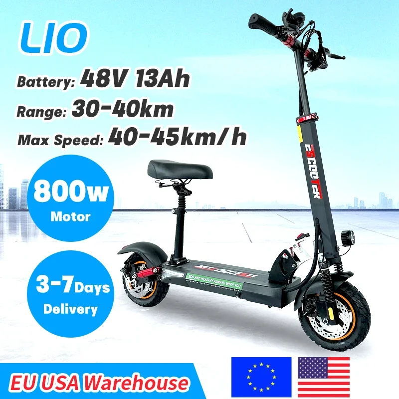 Patinete eléctrico con motor sin escobillas de 800 W, neumáticos todoterreno de 10 pulgadas, autonomía de 30 a 40 km, batería de 48 V