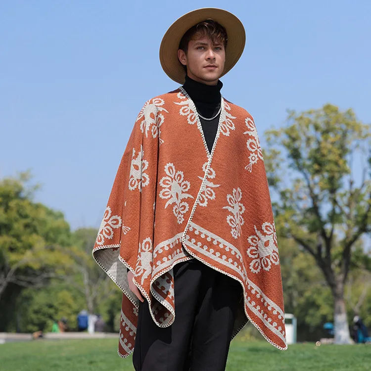 Autumn and Winter New Hooded Cape Shawl Warm Men's Hot Selling Split Cape Travel Driving Multi-purpose Poncho Cloak P2