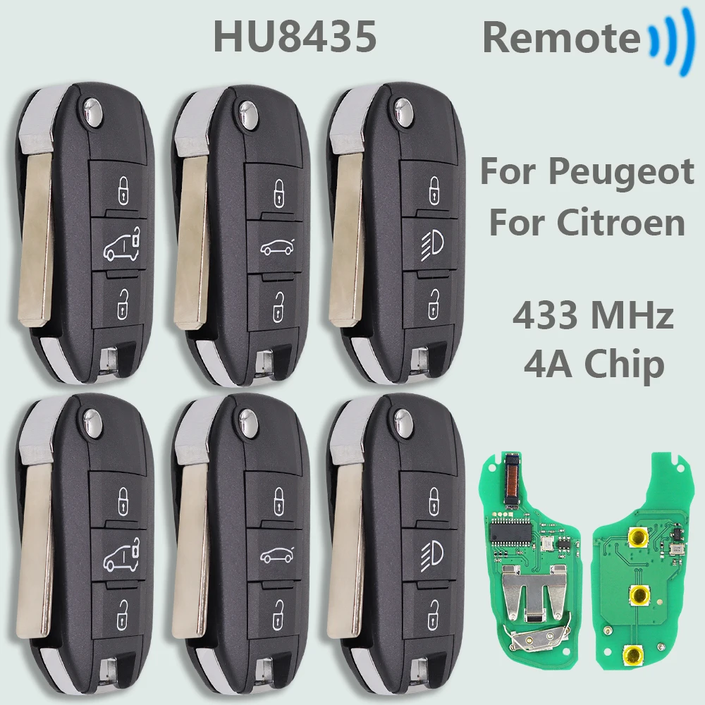 DR HU8435 4A Chip 433MHz VA2/HU83 Flip Car Remote Key P/N 98 139 654 77 Dla Peugeot Expert 308 3008 408 508 C3 C4 Cactus C5 C6 — 2