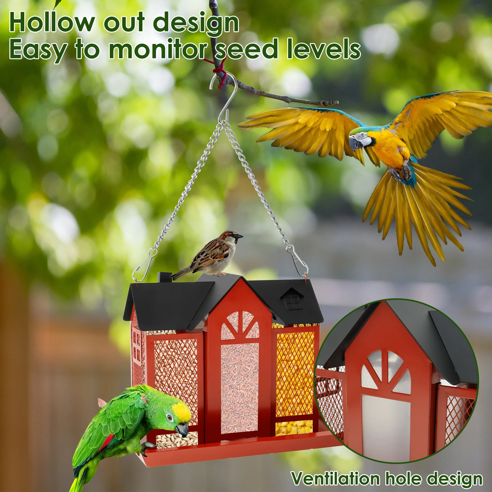 Bird Feeders Hanging Metal Bird House Large Capacity Bird Feeder Birdhouses Red Multi-purpose Bird Products for Outdoors Garden