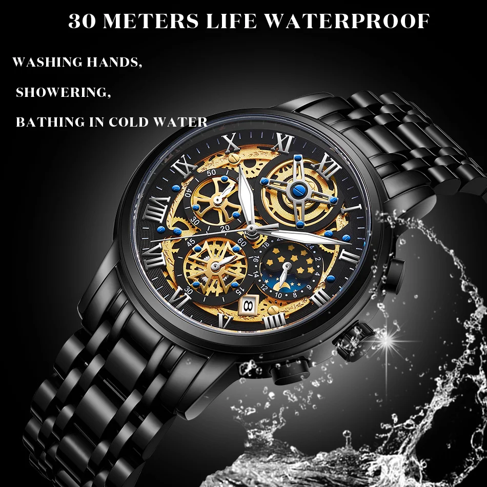 Lige moda masculina relógio de negócios data relógios masculino aço inoxidável à prova dwaterproof água luminosa quartzo relógio de pulso cronógrafo masculino
