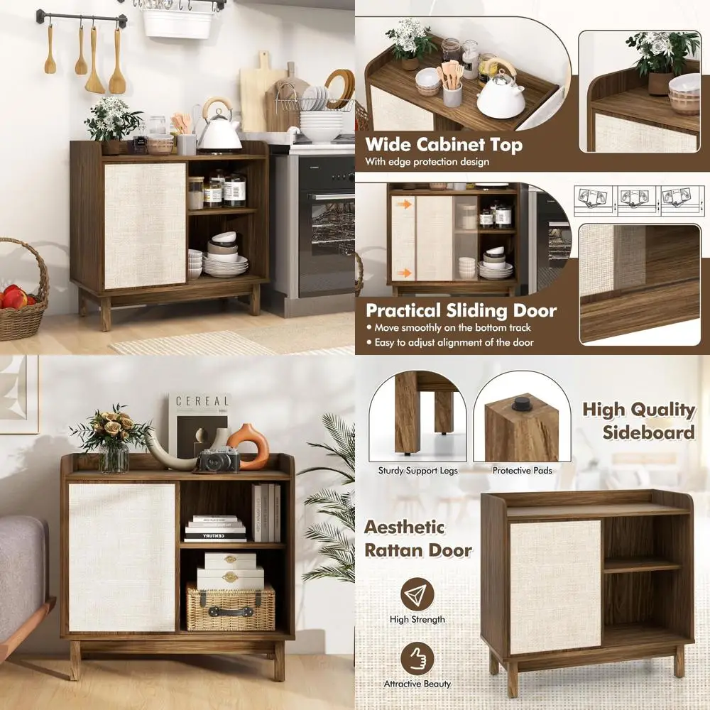 

Буфет в стиле Mid-Century Modern из орехового дерева с раздвижной дверцей и регулируемыми полками для хранения в кухне, гостиной и прихожей