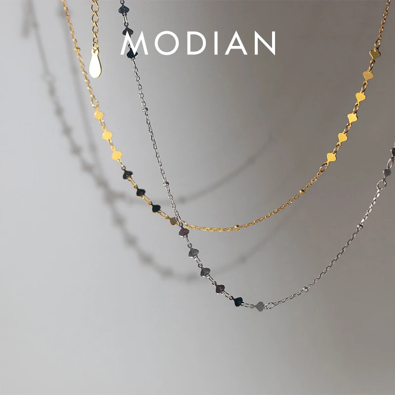 MODIAN złoty kolor nieregularne serca naszyjnik z koralików naszyjnik dla kobiet 925 Sterling Silver krótki naszyjnik Fine Jewelry Girl Gift