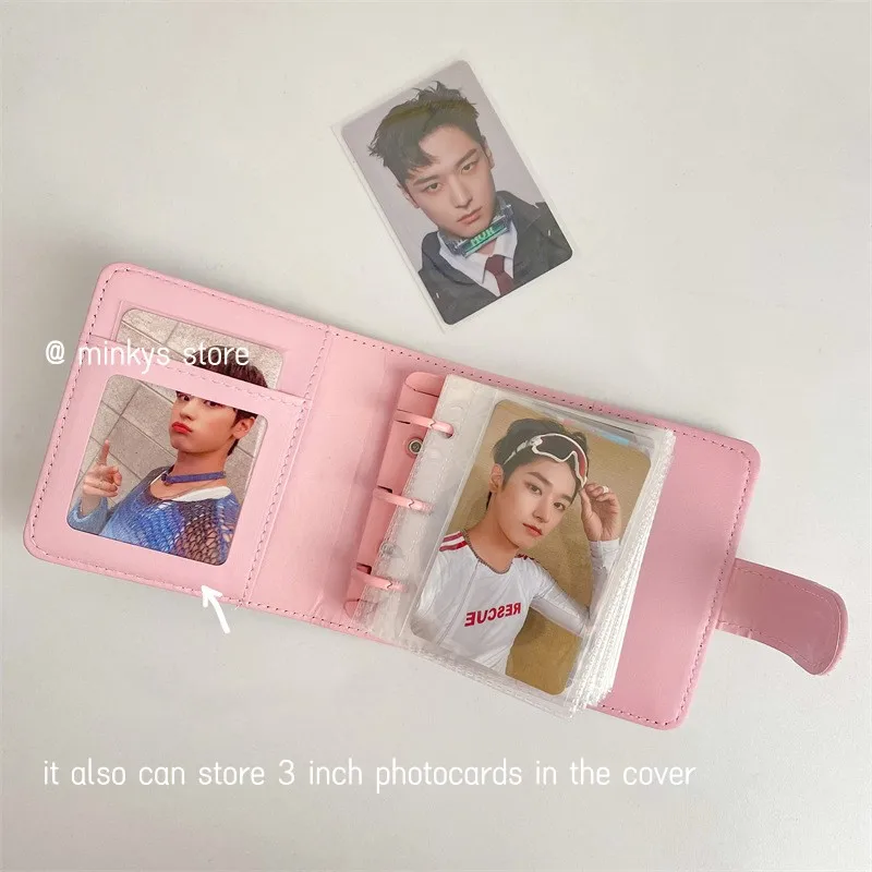 MINKYS Ins Heißer Weiß Rosa Kawaii A5 A7 A8 Kpop Photocard Binder Foto Karten Sammeln Buch Album PU Leder Notebook schreibwaren – Detail 8