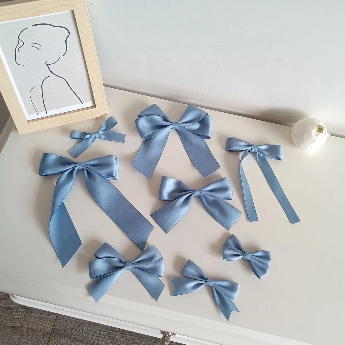 Korean Solid Color Ribbon Double Bowknot Hair Clips for Women Girls Trendy Big Bow Long Tassel Blue Barrettes Pin Accessories