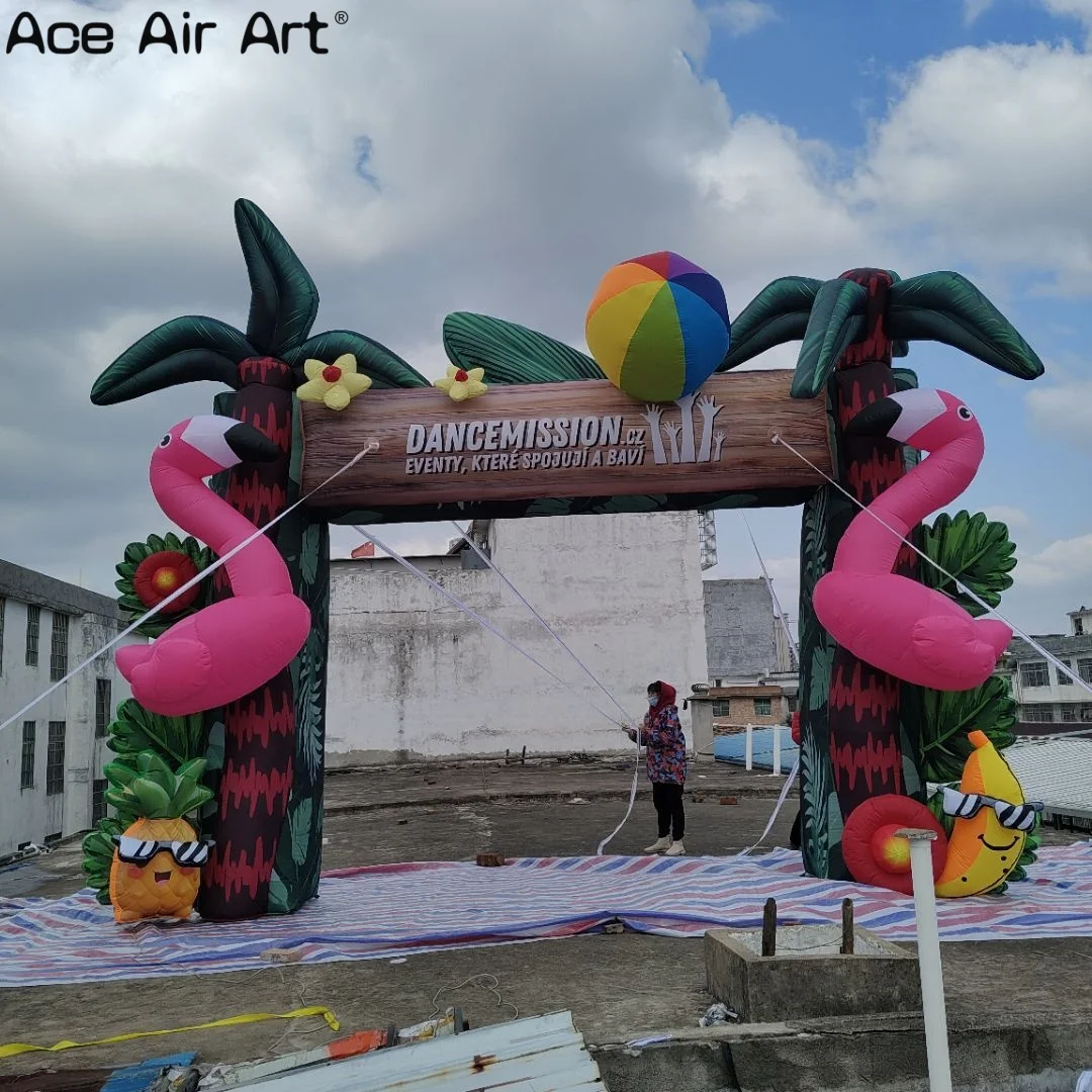 Colorful Inflatable Flamingo Arch for Event Entrance, Inflatable Tropical Arch for Tropical Beach Parties & Decorations